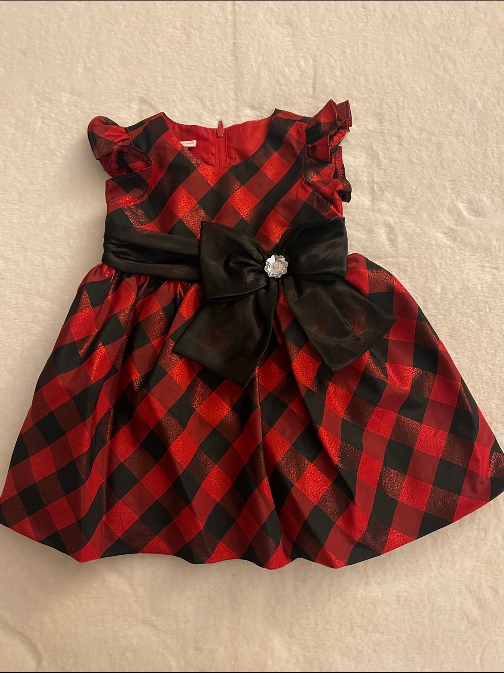 Bonnie Baby Red and Black Plaid Holiday Dress with Satin Bow - SZ 18 months